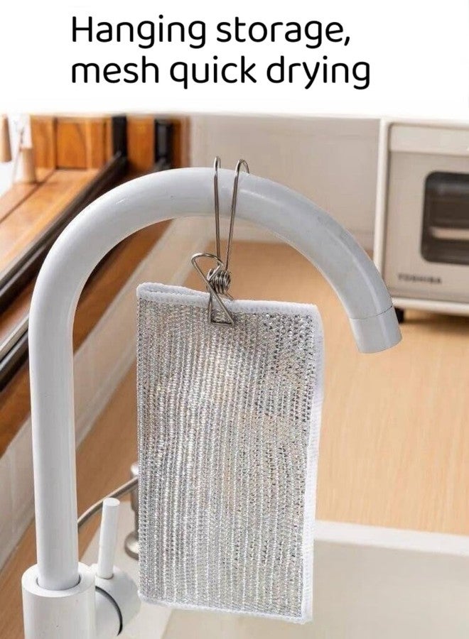 luvilly 10PCS Double Layer Silver Wire Dishwashing Rag.7.87IN Square Wet Dry Dual-Use Stainless Steel Scrubber.Wire Cleaning Cloths. - Image 4